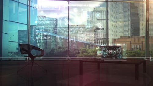 Corporate Futuristic HUD Interface with Drone and Data