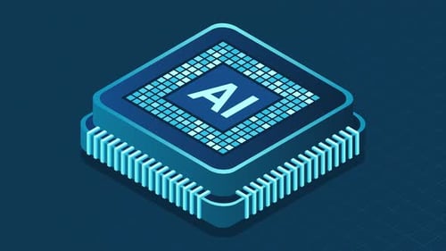 Isometrische Chip-Animation mit künstlicher Intelligenz. Konzept der künstlichen Intelligenz