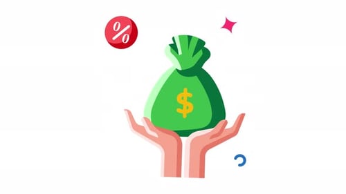 Flat Design Animation of Hands Holding Money Bag for Finance
