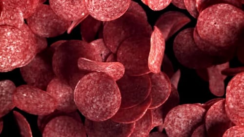 Falling Pepperoni Pizza Topping Ingredient Close Up