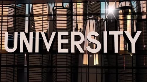 Modern University Building with City Reflection