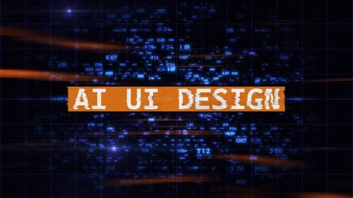 AI UI Design Glitch Text Reveal on Digital Tech Background