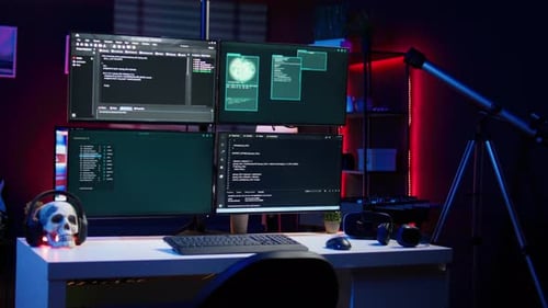 Les scripts de programmation affichés sur PC s'affichent dans une cachette vide utilisée par les cybercriminels