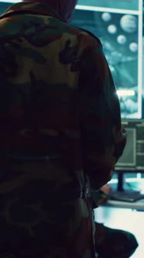 Vertical Video General of the Army Overseeing Special Reconnaissance Mission in Control Center
