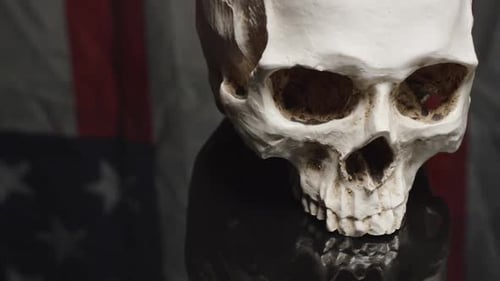 Rotating Skull with an American Flag Backdrop