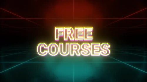 Neon Free Courses Text Reveal on Grid Background