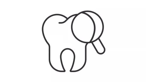 Animated tooth with magnifying glass line icon
