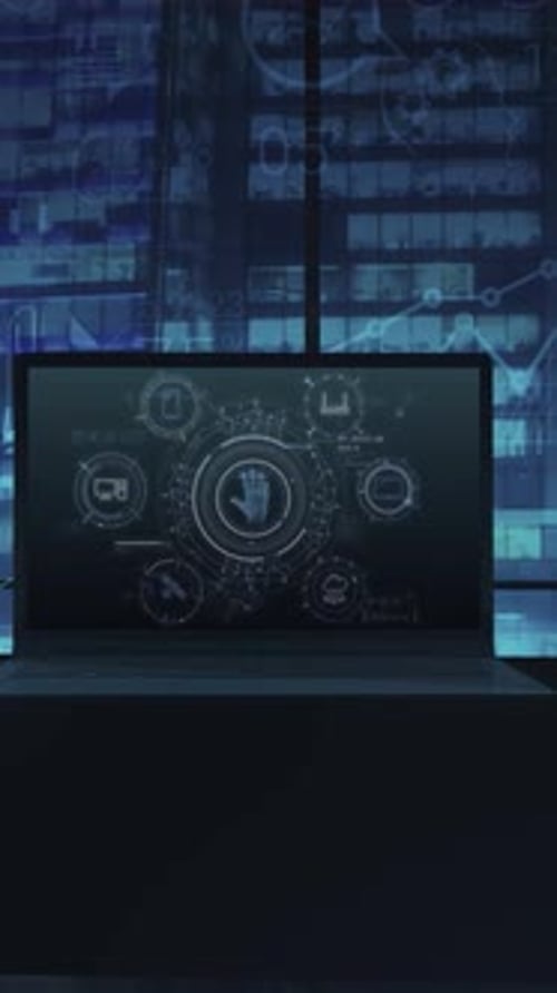 Futuristic Data Interface Displayed on a Laptop Screen