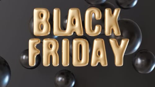 Black Friday Golden Text Reveal with Floating Spheres