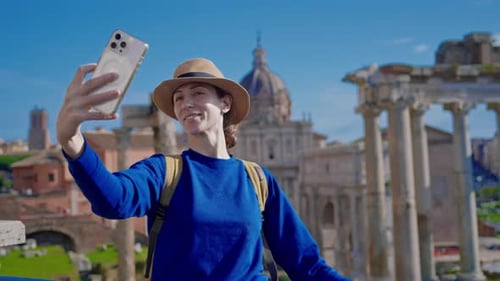 Woman Takes Selfie at Roman Forum