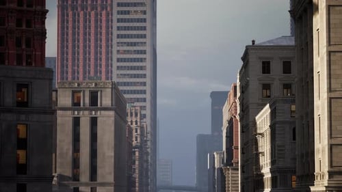 Edificios de piedra art déco en la ciudad de Chicago