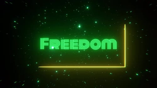 Green And Yellow Sign Freedom In Retro Style In Star Stream Background Vj Loop In 4K