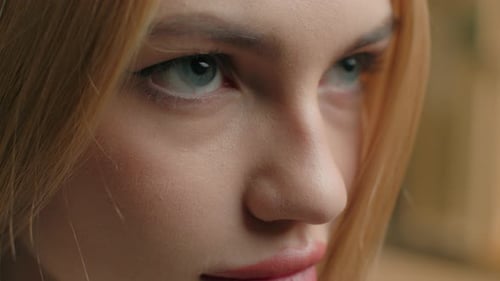 Close Up Female Eyes Caucasian Young Face Woman Confident Motivated Eyesight Looking Stare Girl Gen