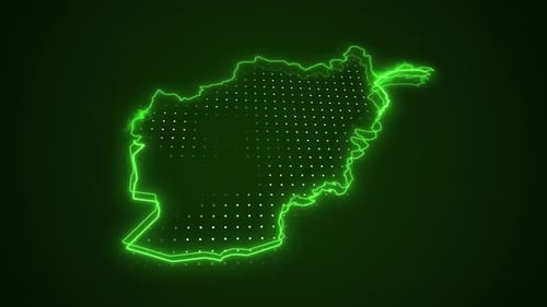Afghanistan Country Map with Digital Neon Outline Animation