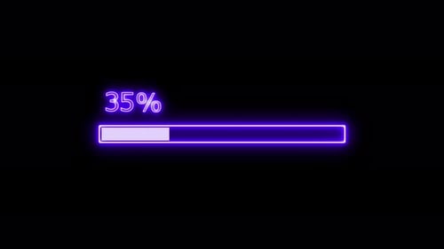 Loading bar and Progress bar 0 to 100 animation and neon loading frame on black background.