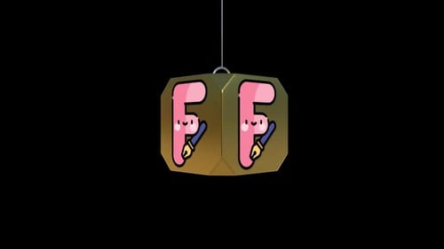 Artistic Letter F Character Revealed by Rotating Golden Cube