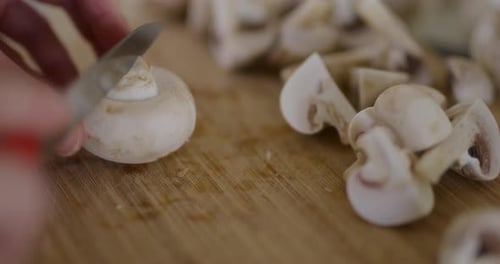 Mushroom Dicing on Cutting Board