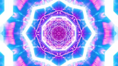 Hypnotic neon tunnel journey with vibrant geometric patterns