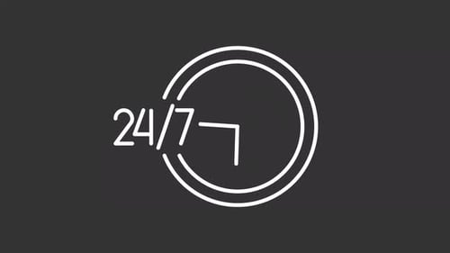 24 by 7 clock white line animation