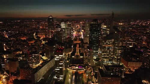 La Defense at Night Modern Business District with High Rise Office Towers Illuminated Streets and