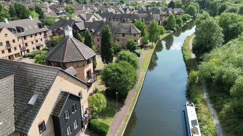 Aerial View of Riverside Homes in Sawbridgeworth, Hertfordshire UK