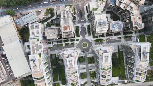 Aerial View of Symmetrical Urban Complex with High-Rise Buildings