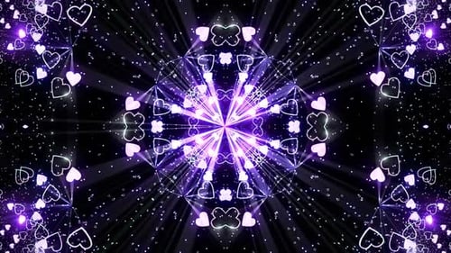 Abstract Kaleidoscope with Glowing Purple Hearts Background