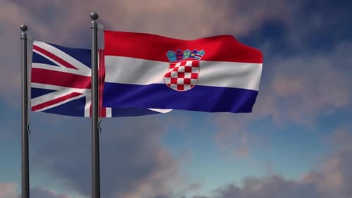Realistic Waving Flags of United Kingdom and Croatia