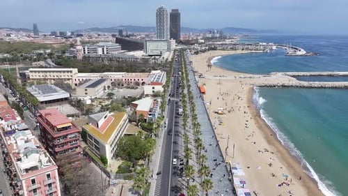 Barceloneta Beach At Barcelona In Catalonia Spain.
