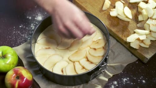 Baking Apple Pie in Kitchen with Fresh Apples