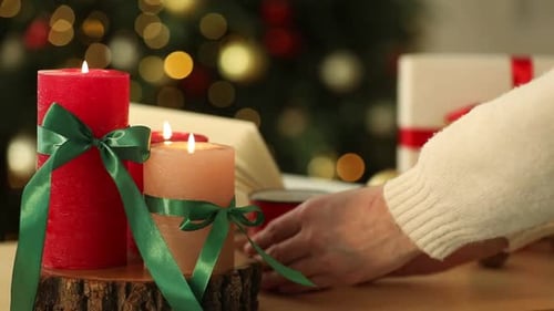 Festive Christmas candles gifts and decorating for holidays