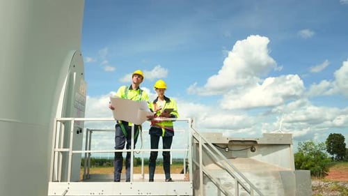 Intelligenter Ingenieur mit Schutzhelm hält den Bauplan am Laufen