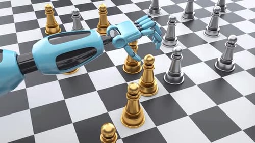 Robotic Arms Playing Chess Strategy Game