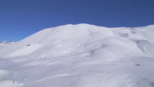 Aerial Birds Eye View Himalayas Mountains Snowy Peaks with Group of Hikers on Trekking Trail to
