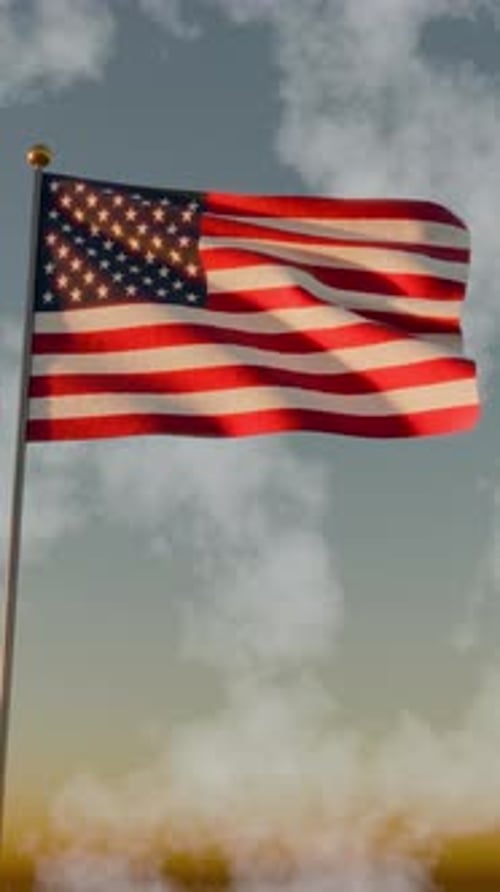 Waving American Flag with Sparkling Stars in Vertical Frame