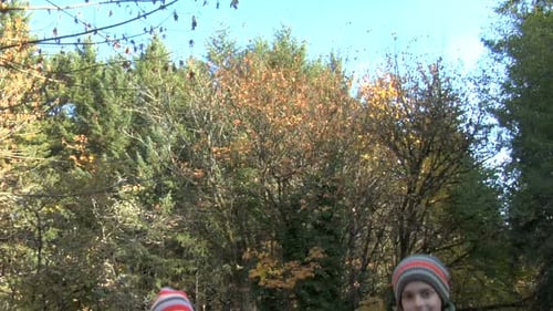 Kids Throw Leaves Autumn