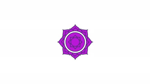 Sahasrara-Kronen-Chakra-Symbol, das sich in magentafarbener 2D-Cartoon-Objektanimation dreht