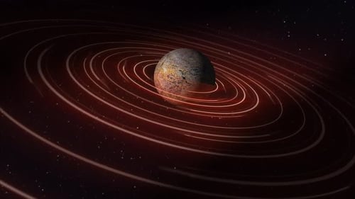 Futuristic Planet with Glowing Orbital Rings in Space