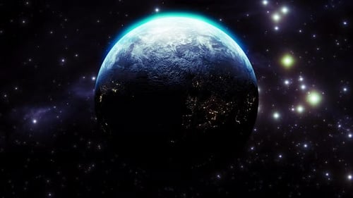 Cinematic Rotating Earth with City Lights in Space