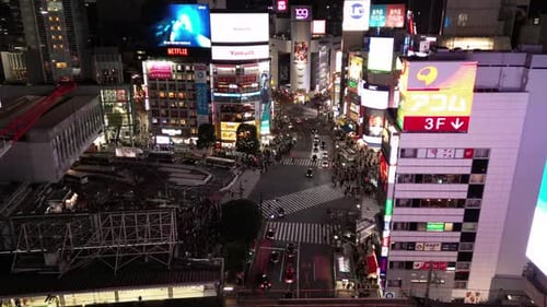 Aerial video of Shibuya, Tokyo, Japan with lots of people walking