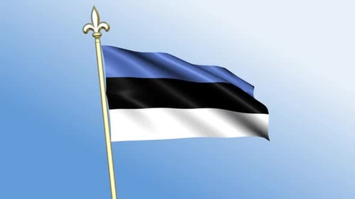 Realistic Estonia Flag Waving on a Golden Pole Animation
