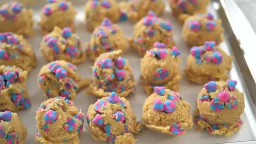 Chilled Cookie Dough Scoops on the Baking Sheet to Bake Unicorn Chocolate Chip Cookies