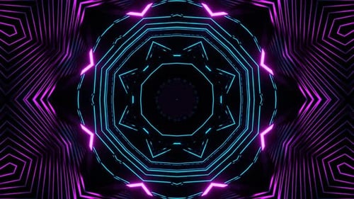 Neon Geometric Kaleidoscope Tunnel Loop Background