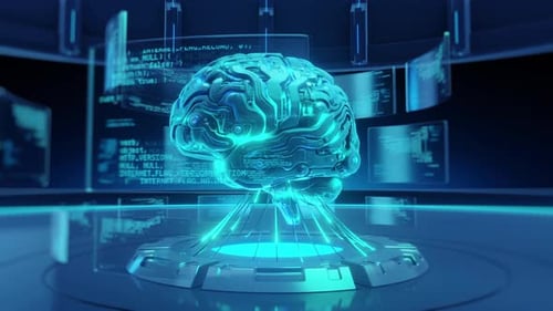 3D Render Artificial General Intelligence AGI Brain with Digital Data