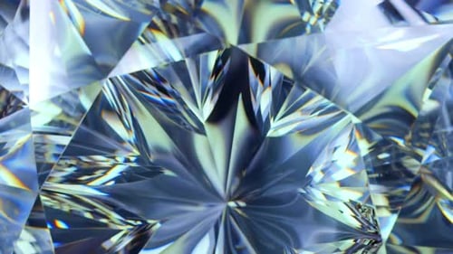 Close up of the faces of a rotating diamond showing the refraction and dispersion effects. 3D Render