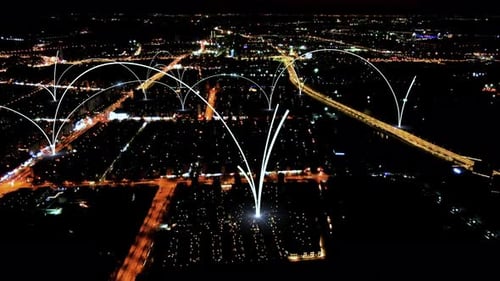 smart Connected city skyline. Futuristic network concept, city Technology.