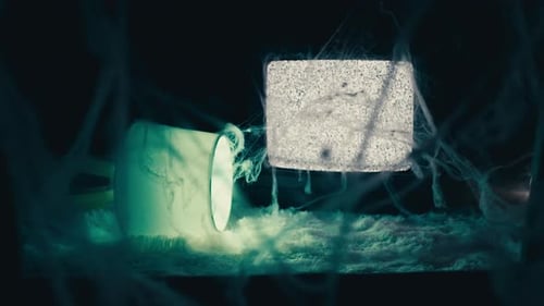 Tv with Static Noise Signal and Fault Lamp After Earthquake in the Night Room