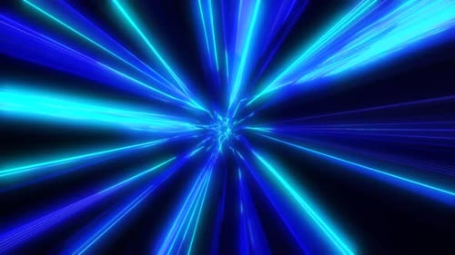 Energy hyper tunnel blue background with neon lights and stripes
