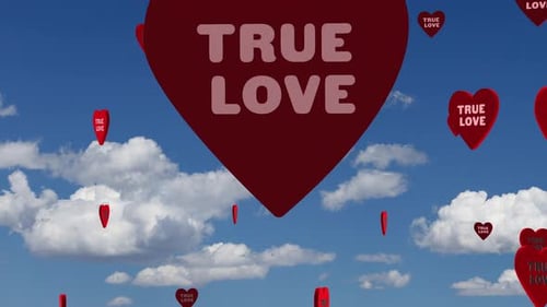 Floating Red Hearts with True Love Text Animation
