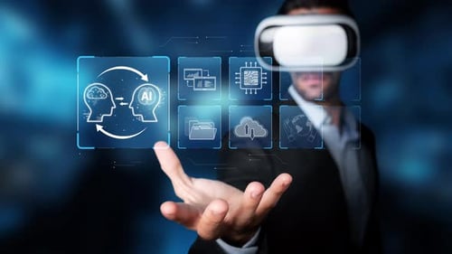 Futuristic Virtual Reality Experience with Interactive AI Technology and User Engagement in a Modern